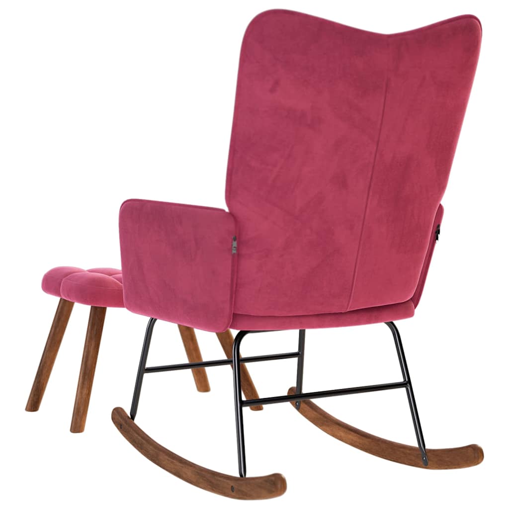 Chaise à bascule avec repose-pied rouge bordeaux velours - XIOS