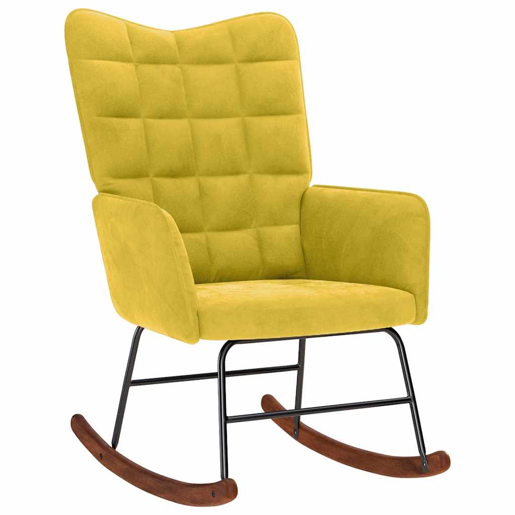Chaise à bascule avec repose-pied jaune velours - XIOS
