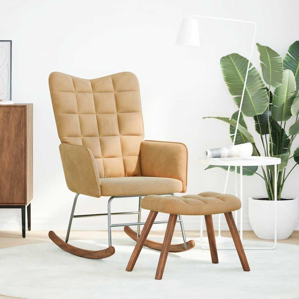 Chaise à bascule avec repose-pied marron velours - XIOS