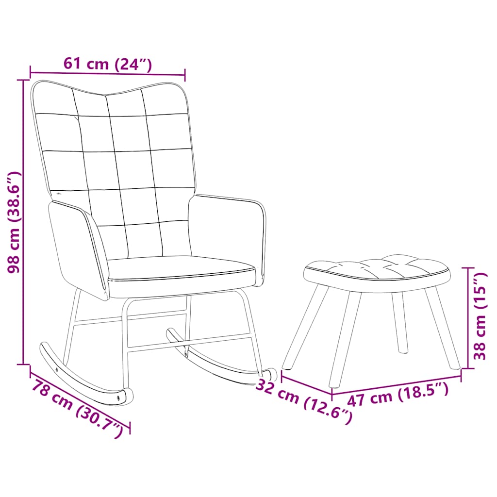 Chaise à bascule avec repose-pied marron velours - XIOS