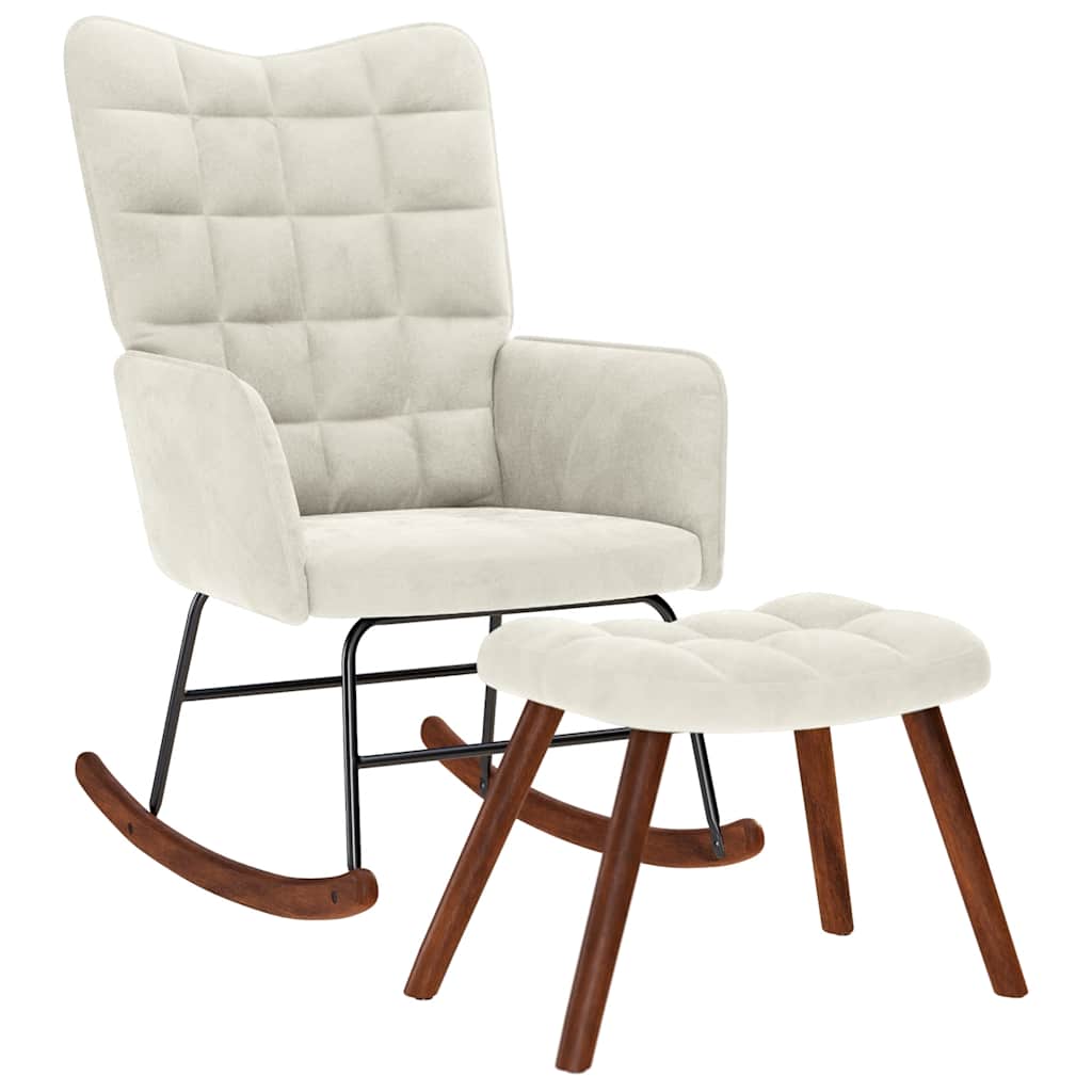 Chaise à bascule avec tabouret en velours crème - XIOS