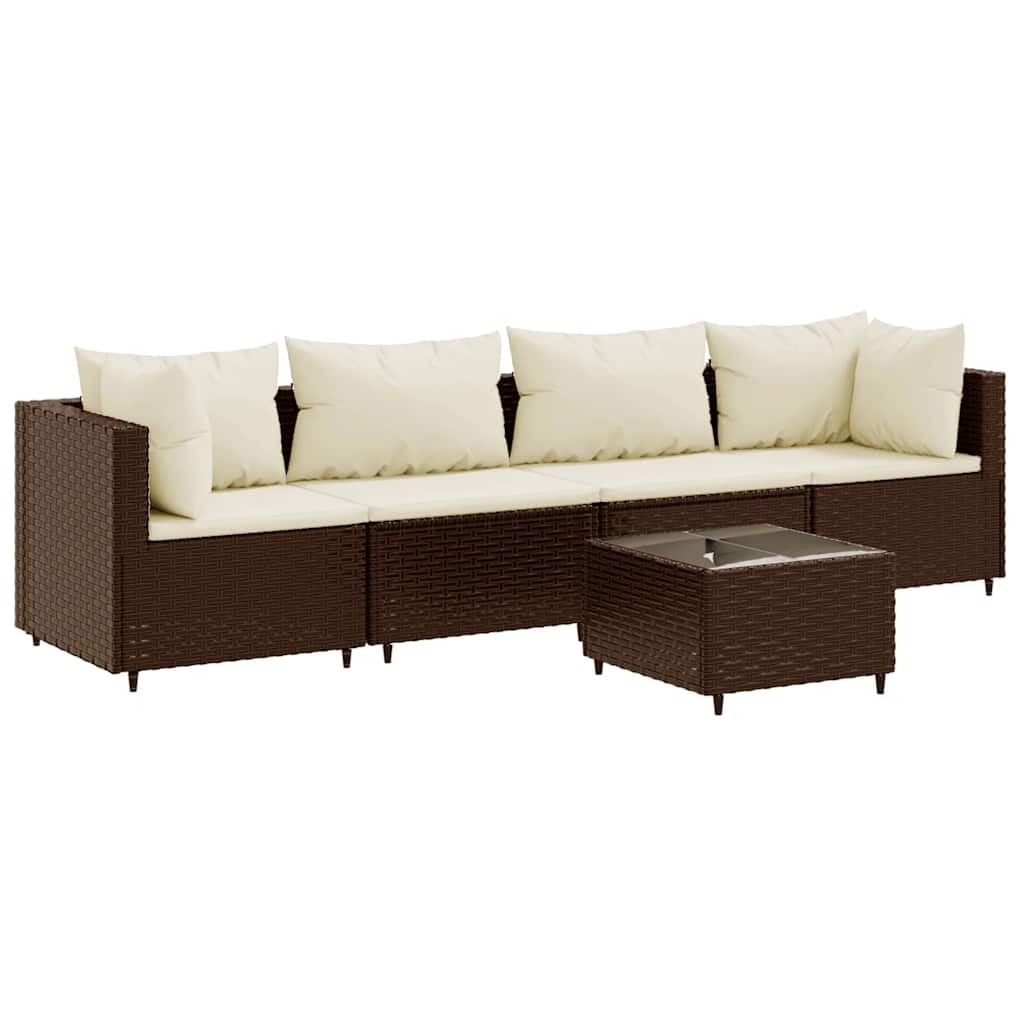 Salon de jardin 5 pcs avec coussins Marron Résine tressée - XIOS