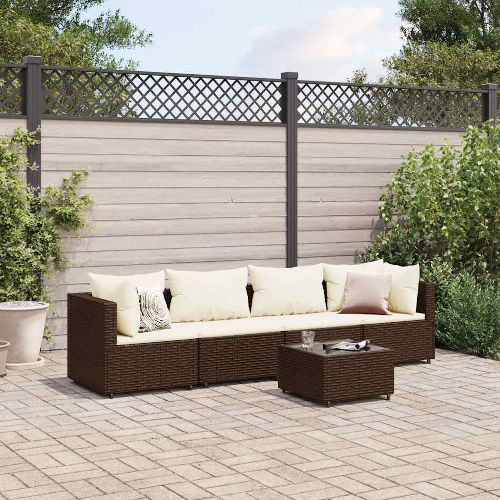 Salon de jardin 5 pcs avec coussins Marron Résine tressée - XIOS