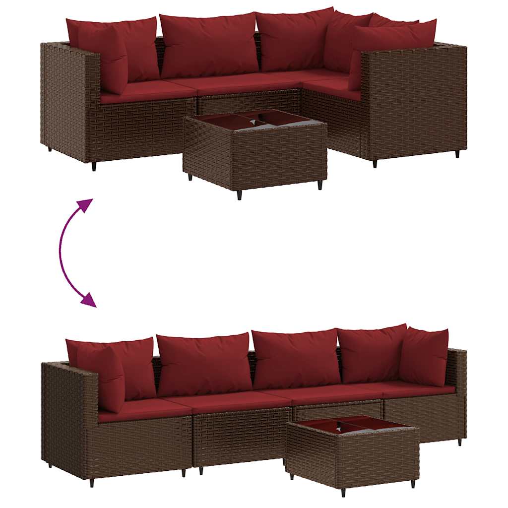 Salon de jardin 5 pcs avec coussins Marron Résine tressée