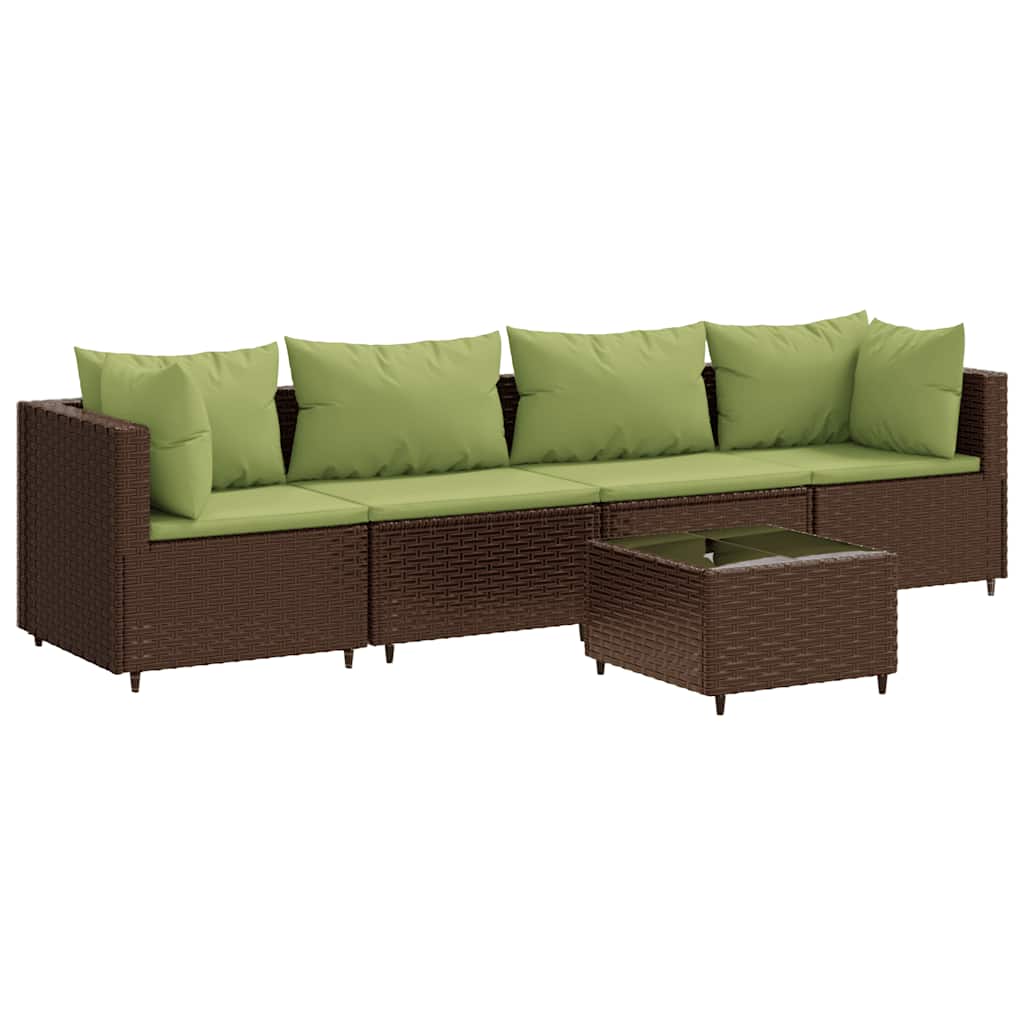 Salon de jardin 5 pcs avec coussins Marron Résine tressée