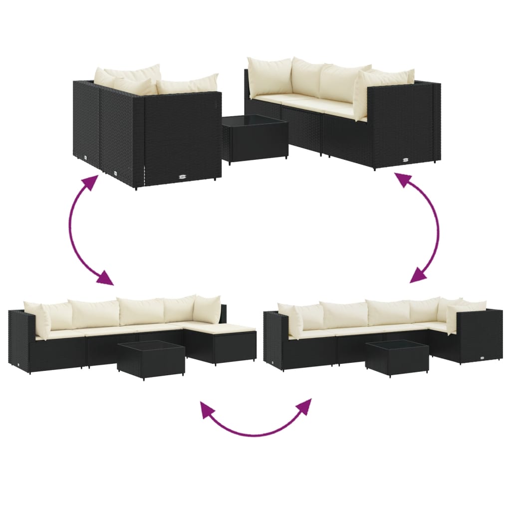 Salon de jardin 6 pcs avec coussins Noir Résine tressée - XIOS