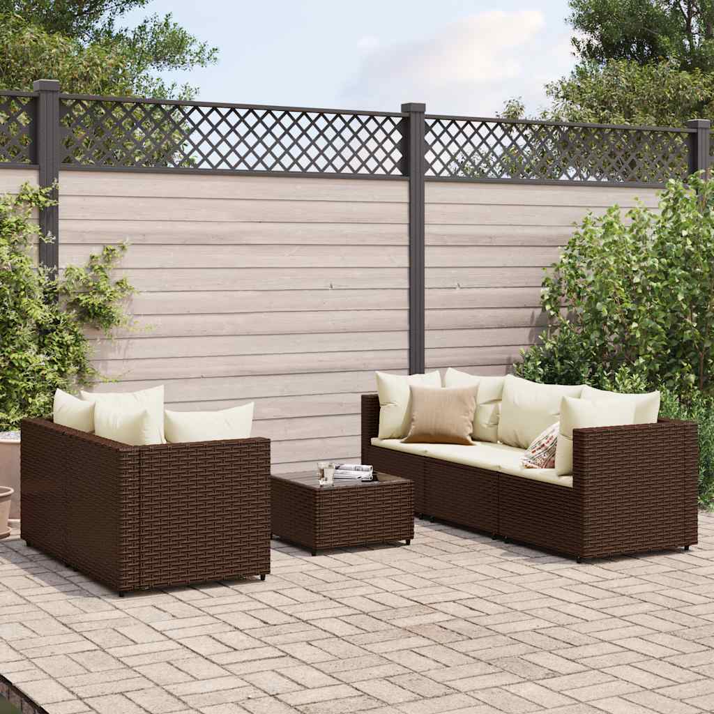 Salon de jardin 6 pcs avec coussins Marron Résine tressée - XIOS