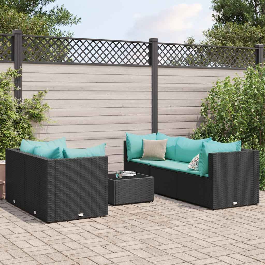 Salon de jardin 6 pcs avec coussins Noir Résine tressée - XIOS