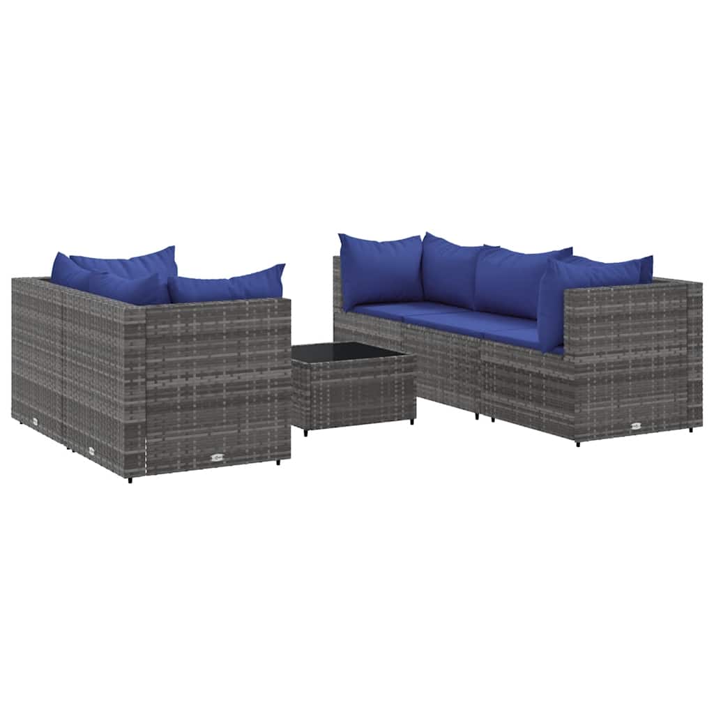 Salon de jardin 6 pcs avec coussins Gris Résine tressée - XIOS