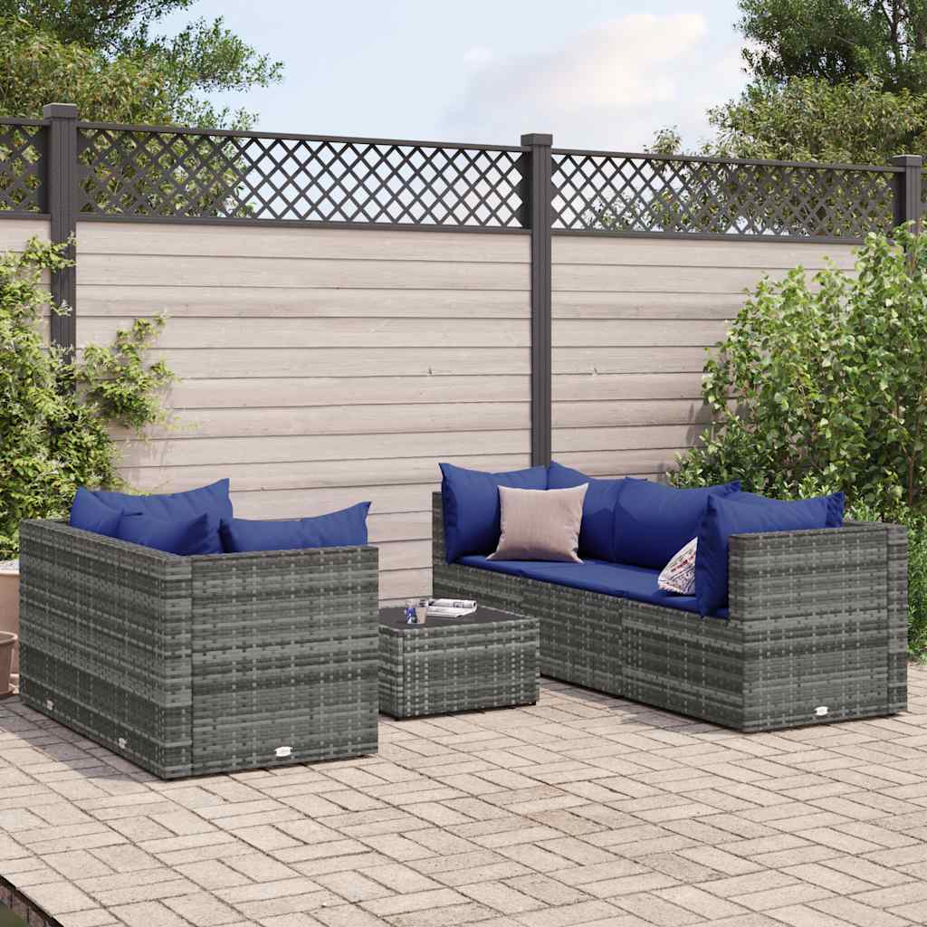 Salon de jardin 6 pcs avec coussins Gris Résine tressée - XIOS