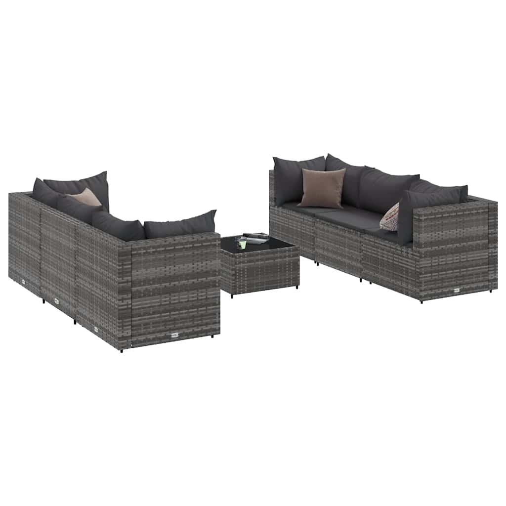 Salon de jardin 7 pcs avec coussins Gris Résine tressée - XIOS