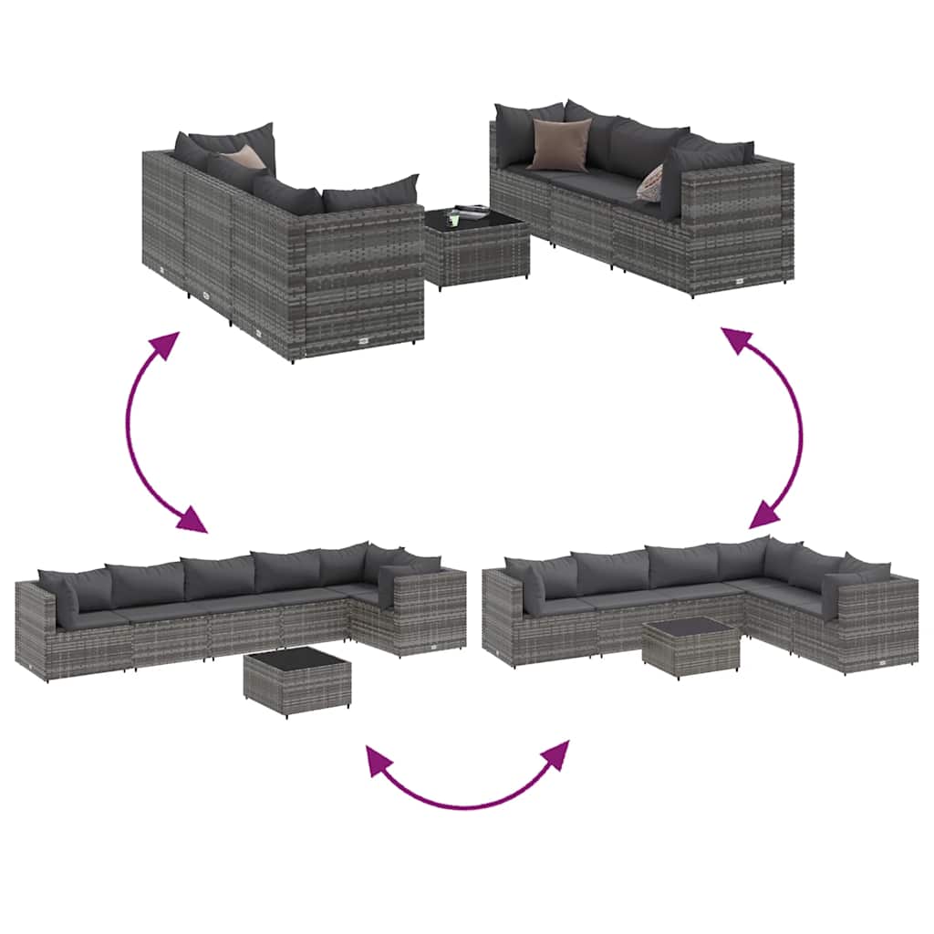 Salon de jardin 7 pcs avec coussins Gris Résine tressée - XIOS