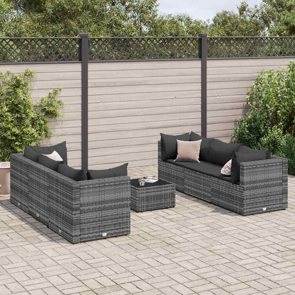 Salon de jardin 7 pcs avec coussins Gris Résine tressée - XIOS