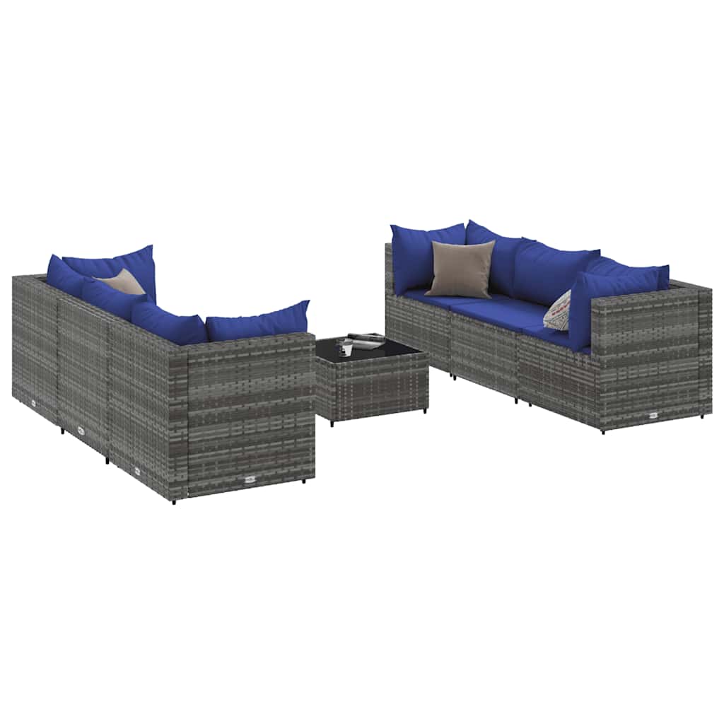 Salon de jardin 7 pcs avec coussins Gris Résine tressée - XIOS