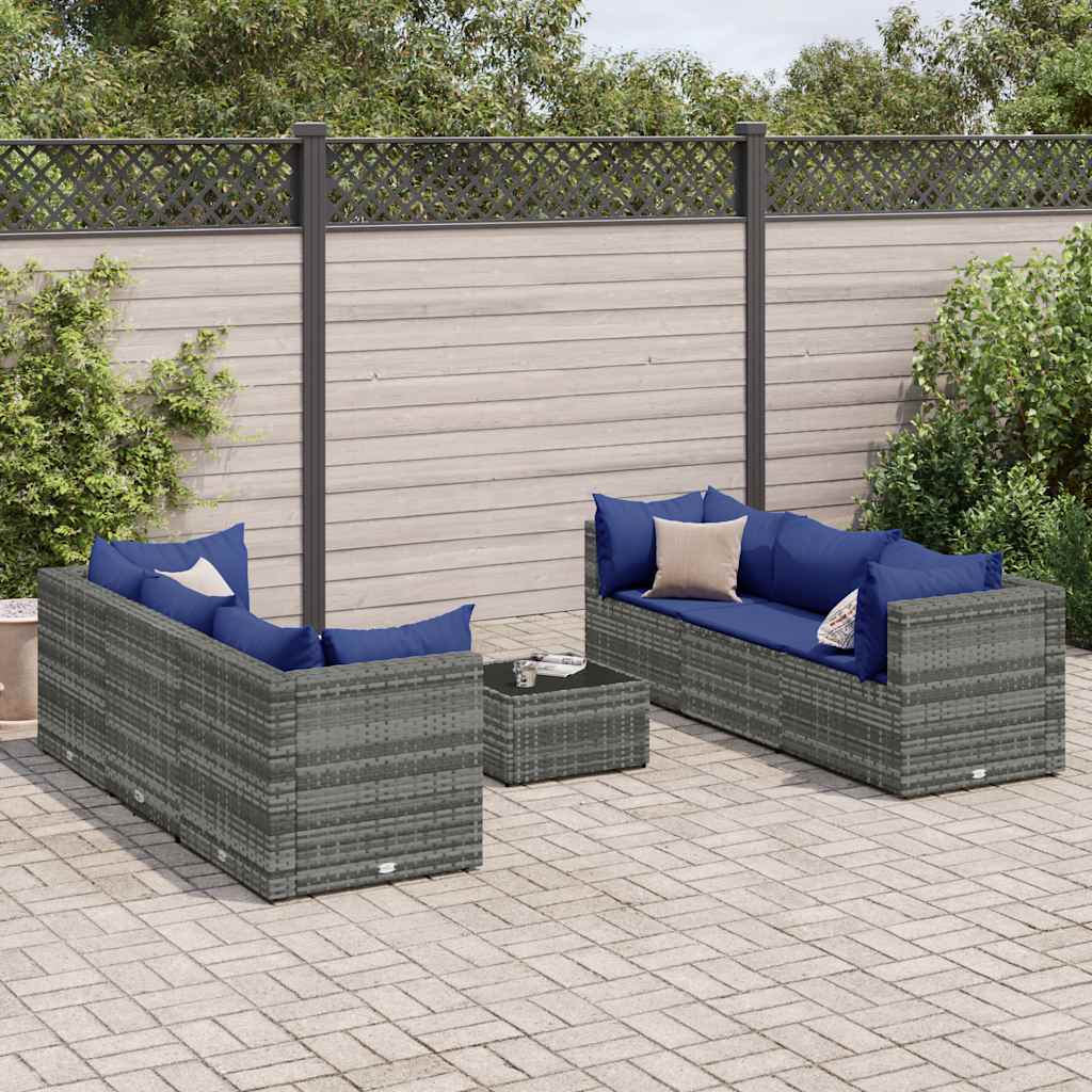Salon de jardin 7 pcs avec coussins Gris Résine tressée - XIOS