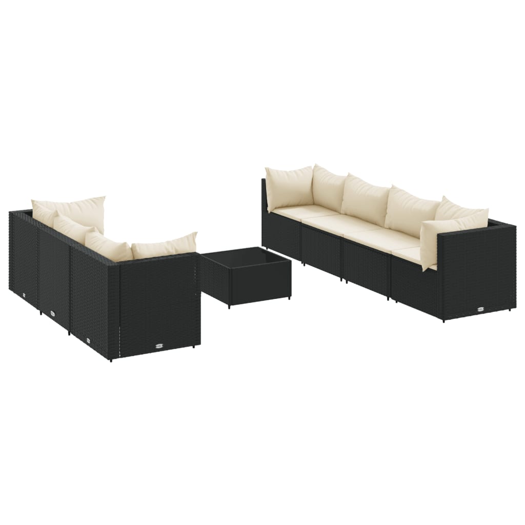 Salon de jardin 8 pcs avec coussins noir résine tressée - XIOS
