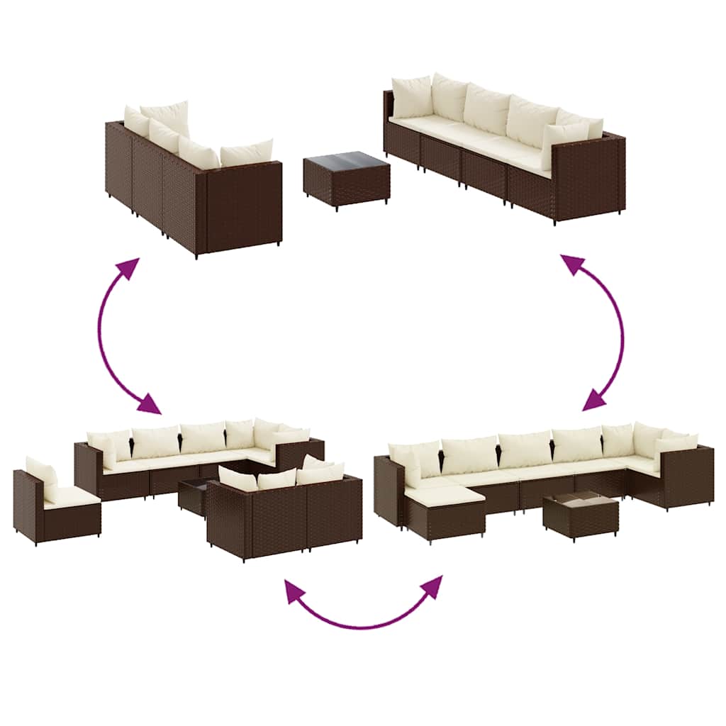 Salon de jardin avec coussins 8 pcs marron résine tressée - XIOS