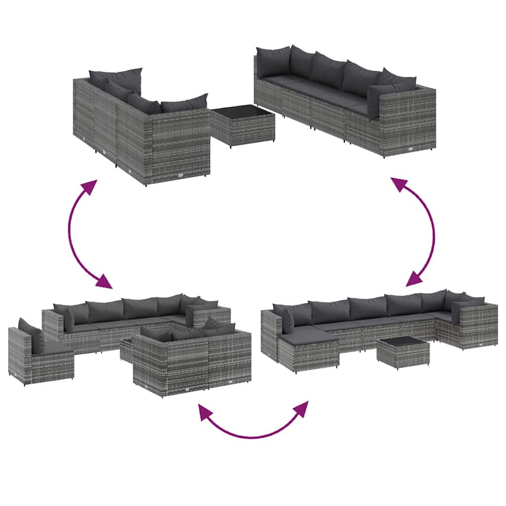 Salon de jardin 8 pcs avec coussins Gris Résine tressée - XIOS