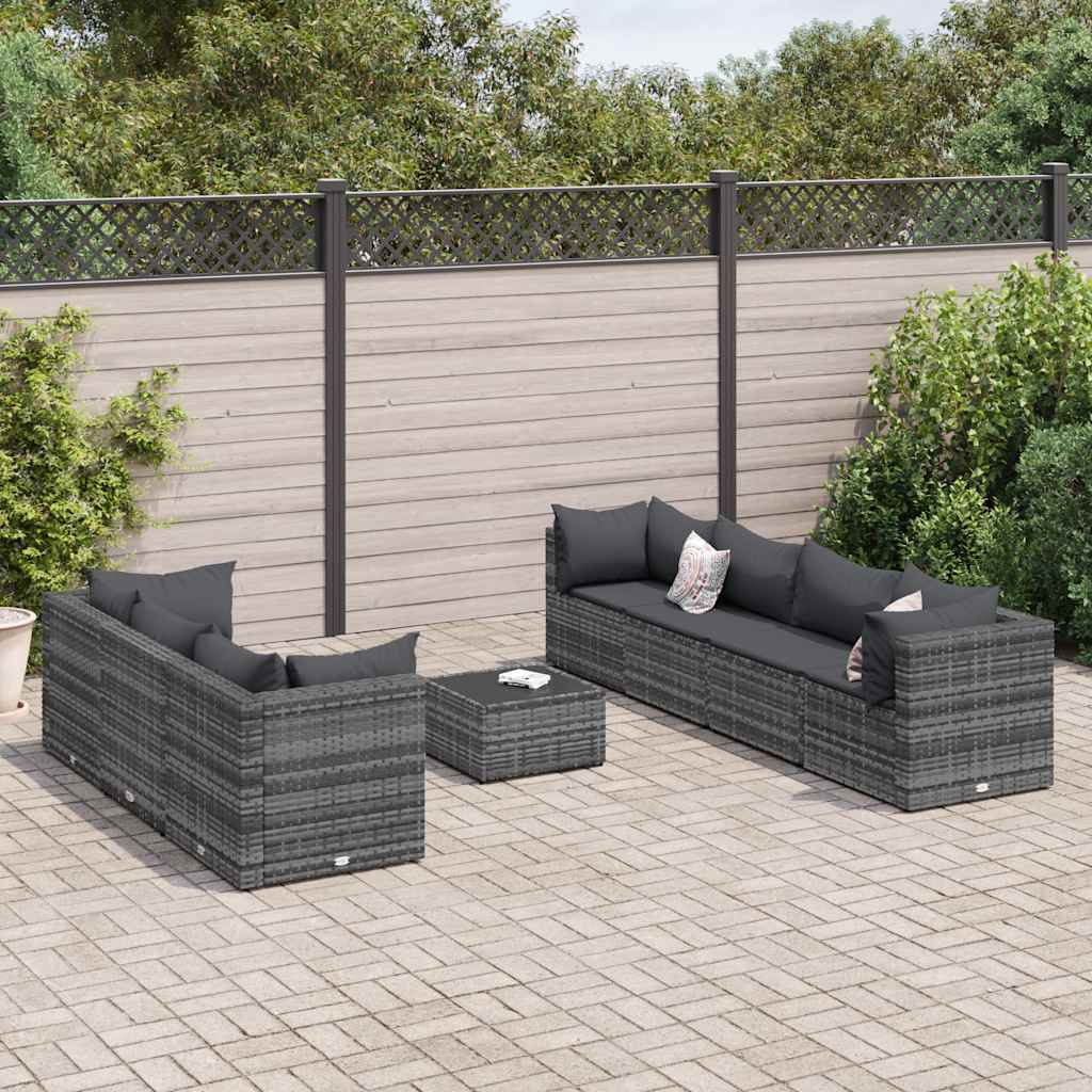 Salon de jardin 8 pcs avec coussins Gris Résine tressée - XIOS
