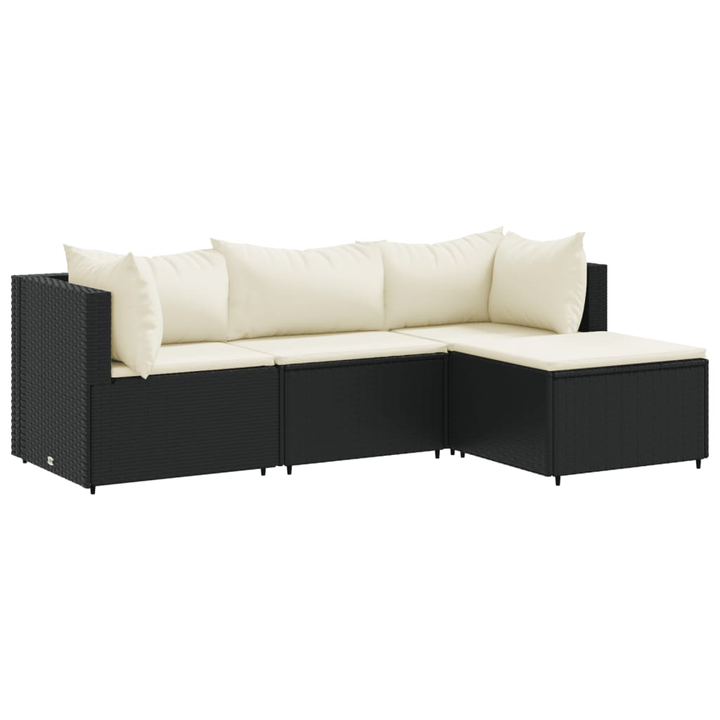 Salon de jardin 4 pcs avec coussins Noir Résine tressée - XIOS