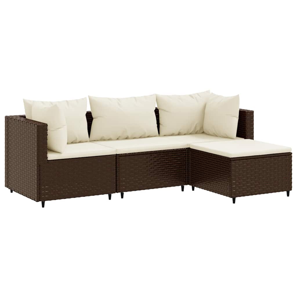 Salon de jardin 4 pcs avec coussins Marron Résine tressée - XIOS