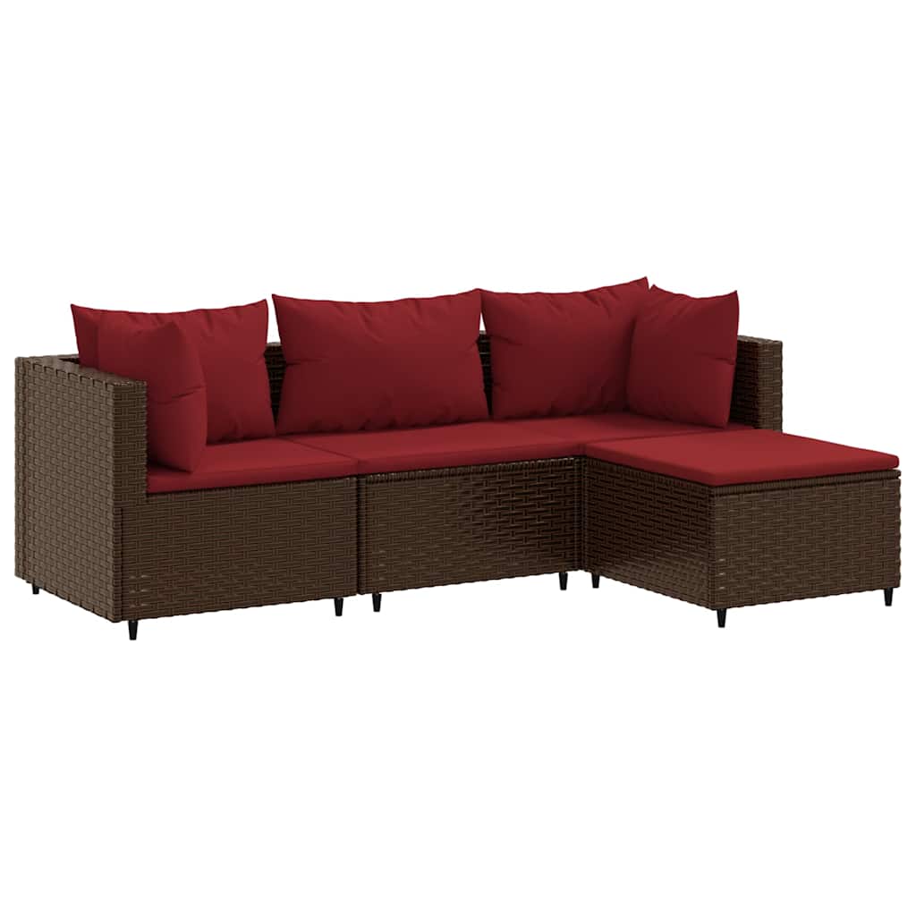 Salon de jardin 4 pcs avec coussins Marron Résine tressée - XIOS