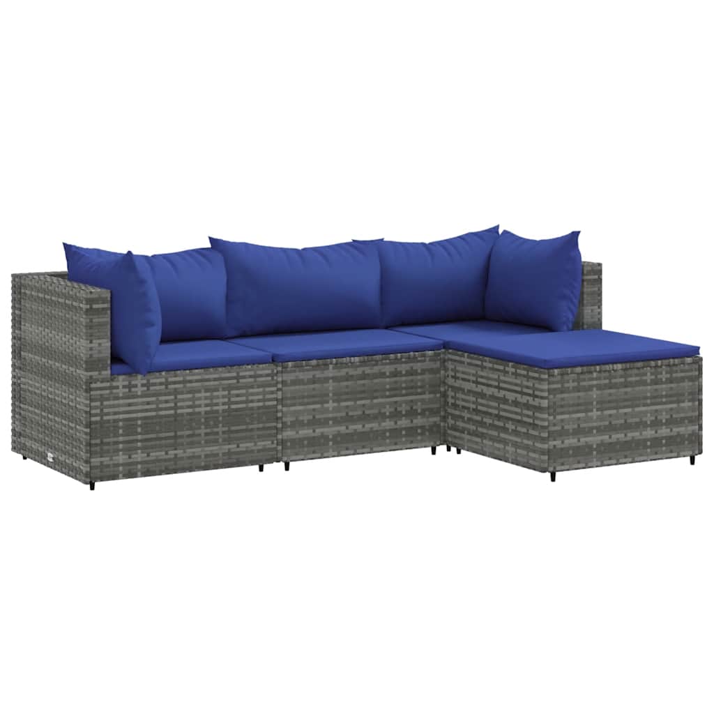 Salon de jardin 4 pcs avec coussins Gris Résine tressée - XIOS