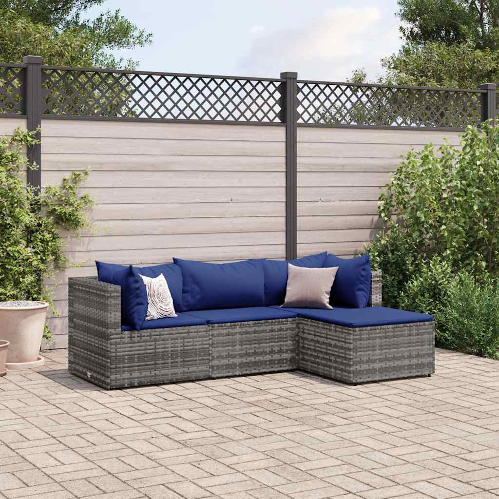 Salon de jardin 4 pcs avec coussins Gris Résine tressée - XIOS