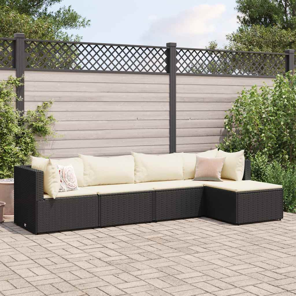 Salon de jardin 5 pcs avec coussins Noir Résine tressée - XIOS