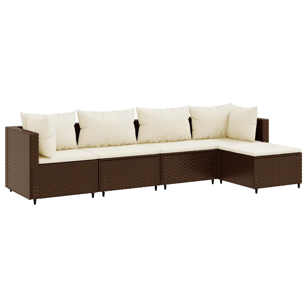 Salon de jardin 5 pcs avec coussins Marron Résine tressée - XIOS