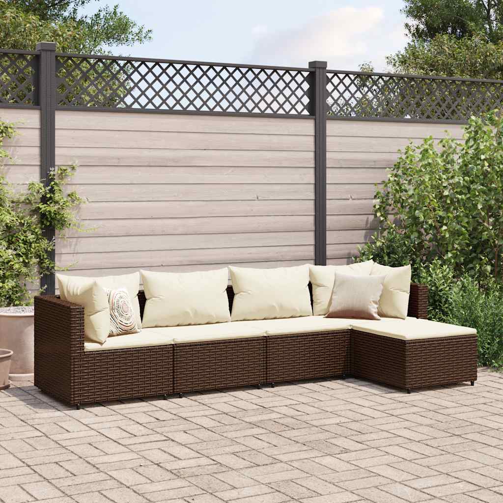Salon de jardin 5 pcs avec coussins Marron Résine tressée - XIOS