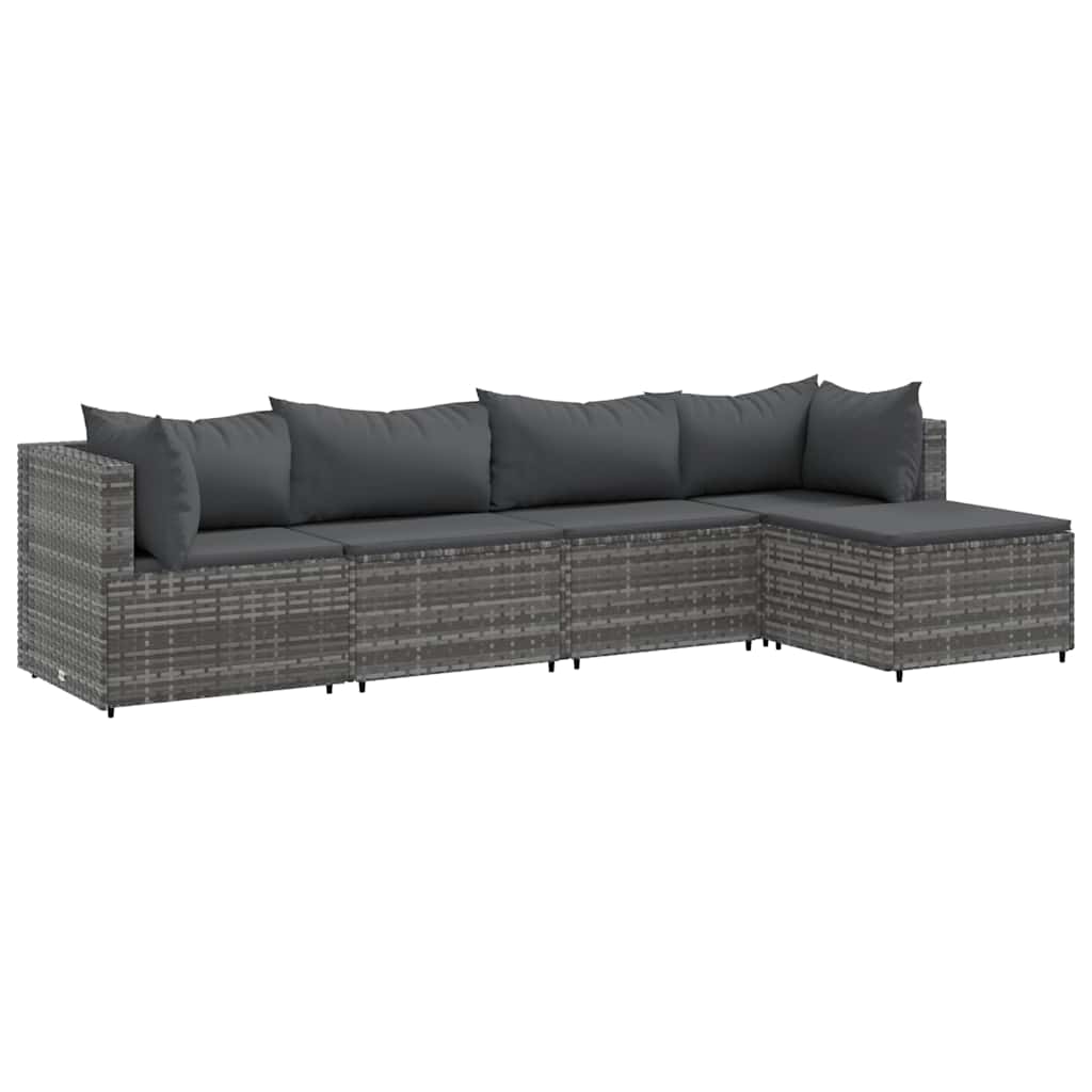 Salon de jardin 5 pcs avec coussins Gris Résine tressée - XIOS