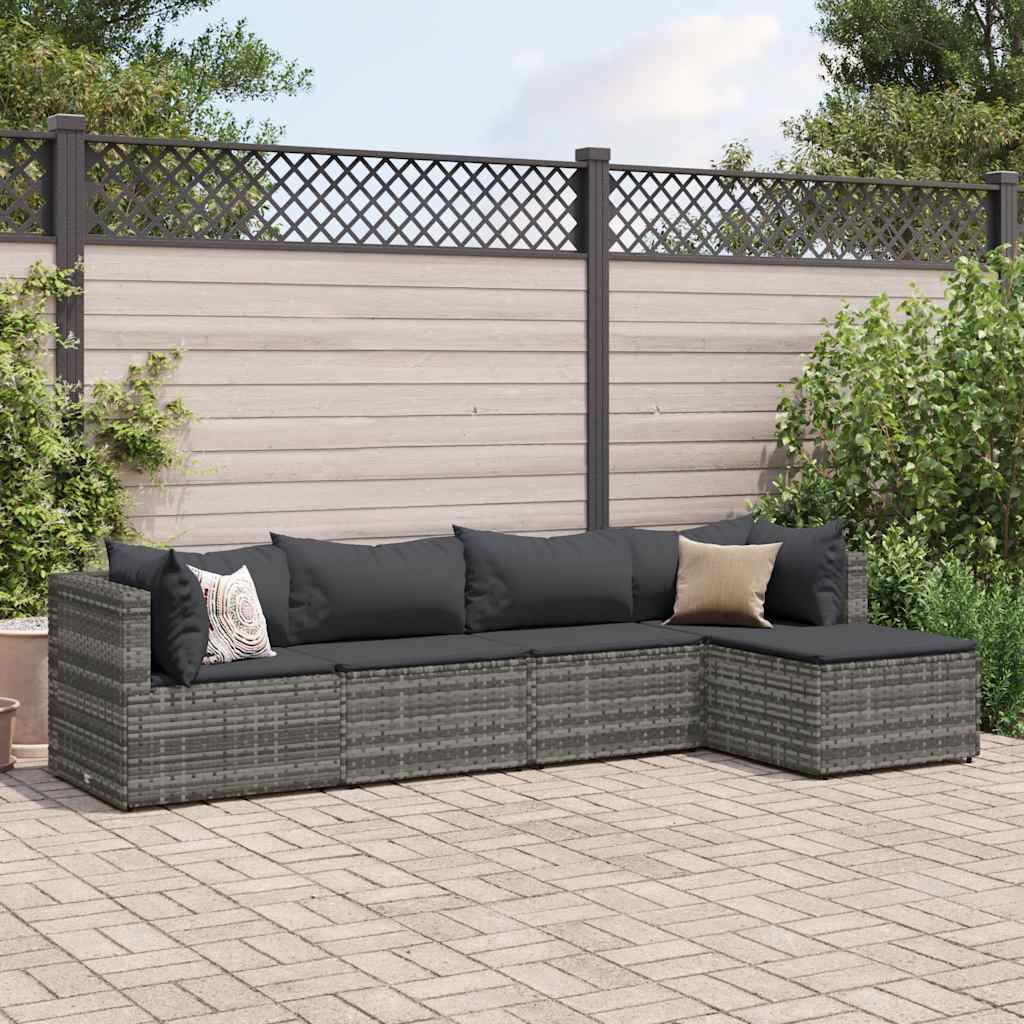 Salon de jardin 5 pcs avec coussins Gris Résine tressée - XIOS