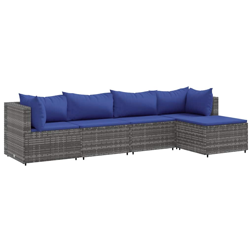 Salon de jardin 5 pcs avec coussins Gris Résine tressée - XIOS