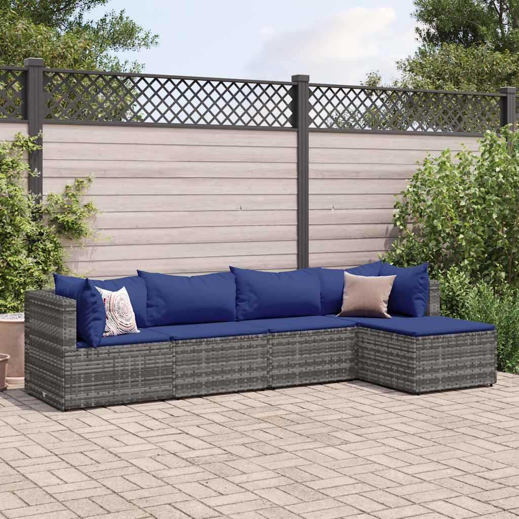 Salon de jardin 5 pcs avec coussins Gris Résine tressée - XIOS