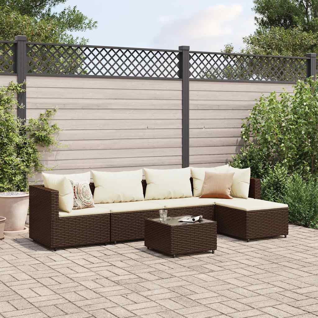 Salon de jardin 6 pcs avec coussins Marron Résine tressée - XIOS