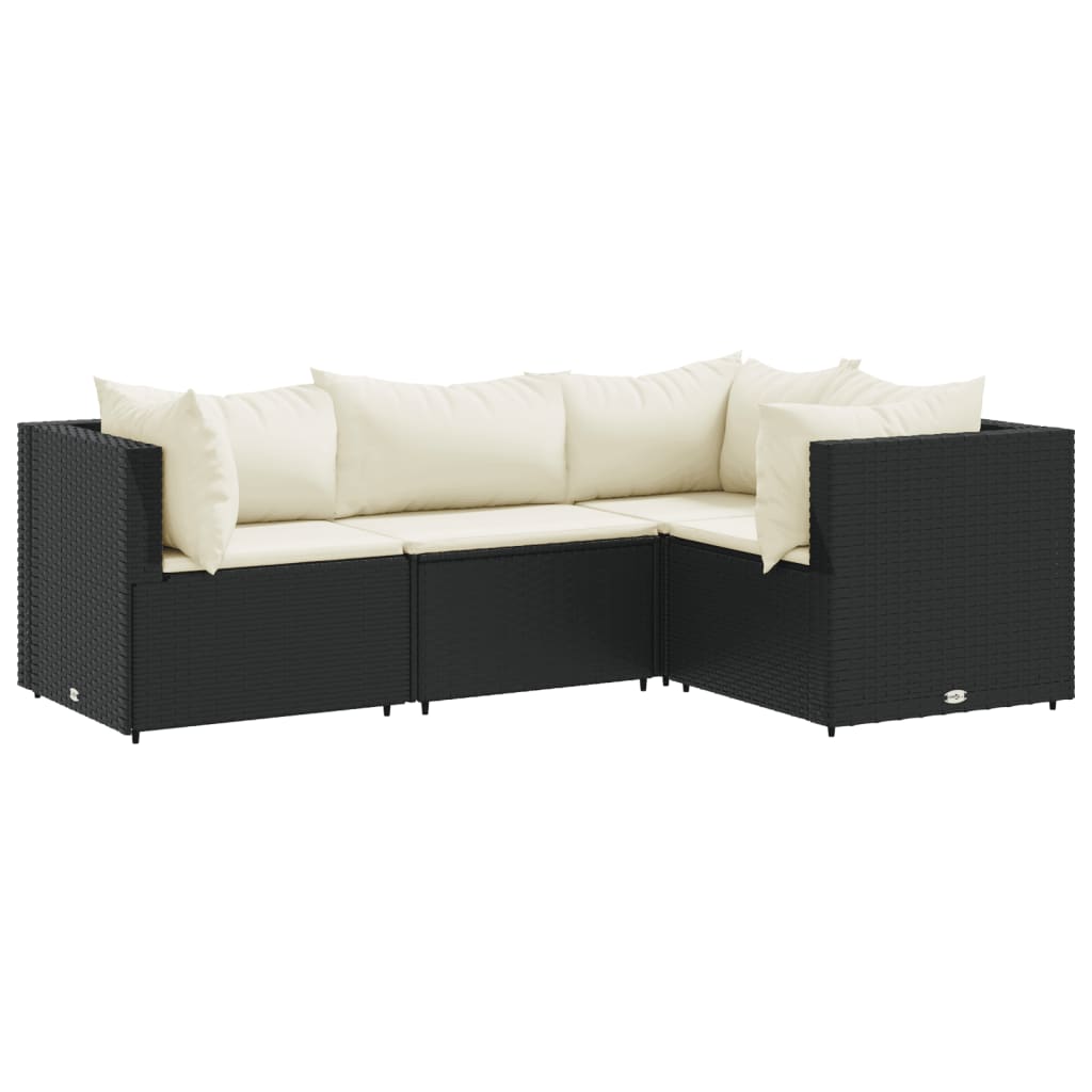 Salon de jardin 4 pcs avec coussins Noir Résine tressée - XIOS