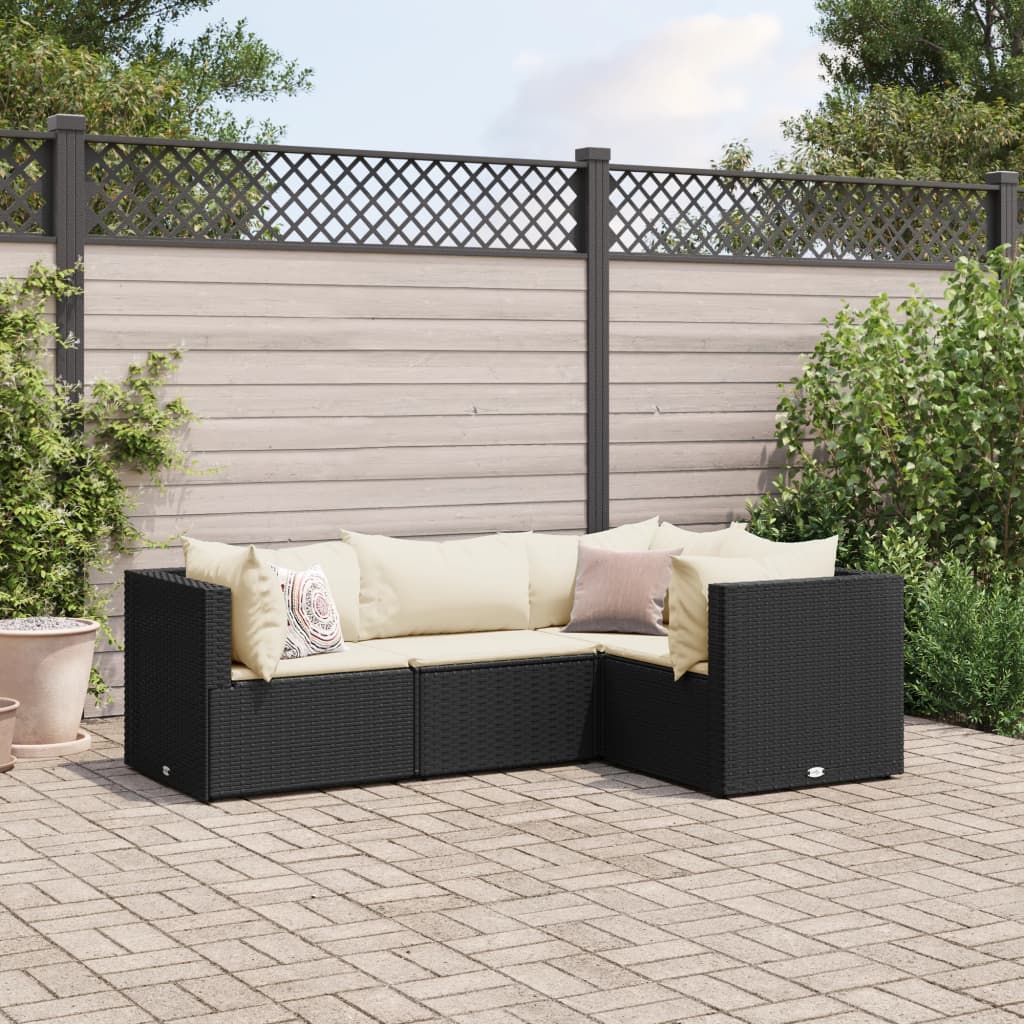 Salon de jardin 4 pcs avec coussins Noir Résine tressée - XIOS