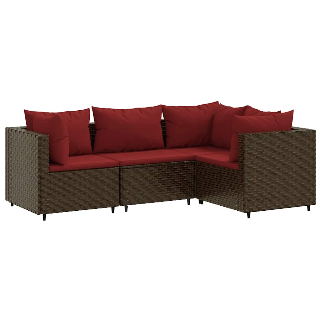 Salon de jardin 4 pcs avec coussins Marron Résine tressée - XIOS