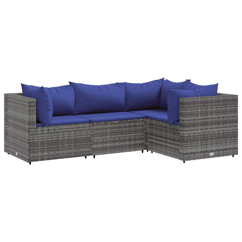 Salon de jardin 4 pcs avec coussins Gris Résine tressée - XIOS