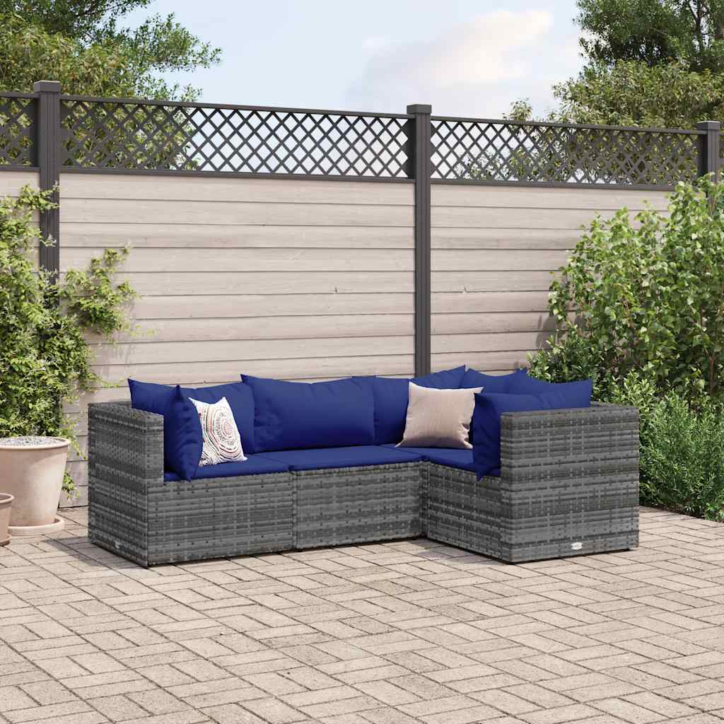 Salon de jardin 4 pcs avec coussins Gris Résine tressée - XIOS