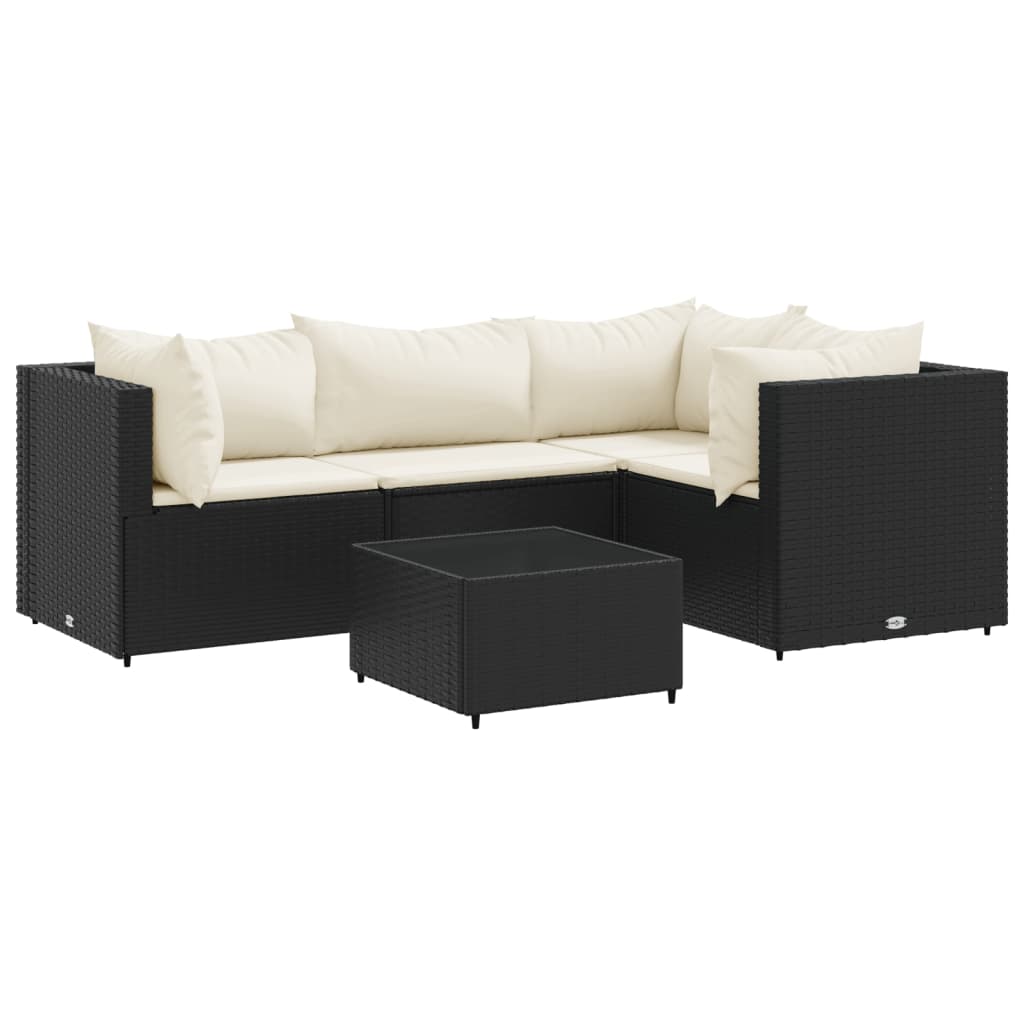 Salon de jardin 5 pcs avec coussins Noir Résine tressée - XIOS
