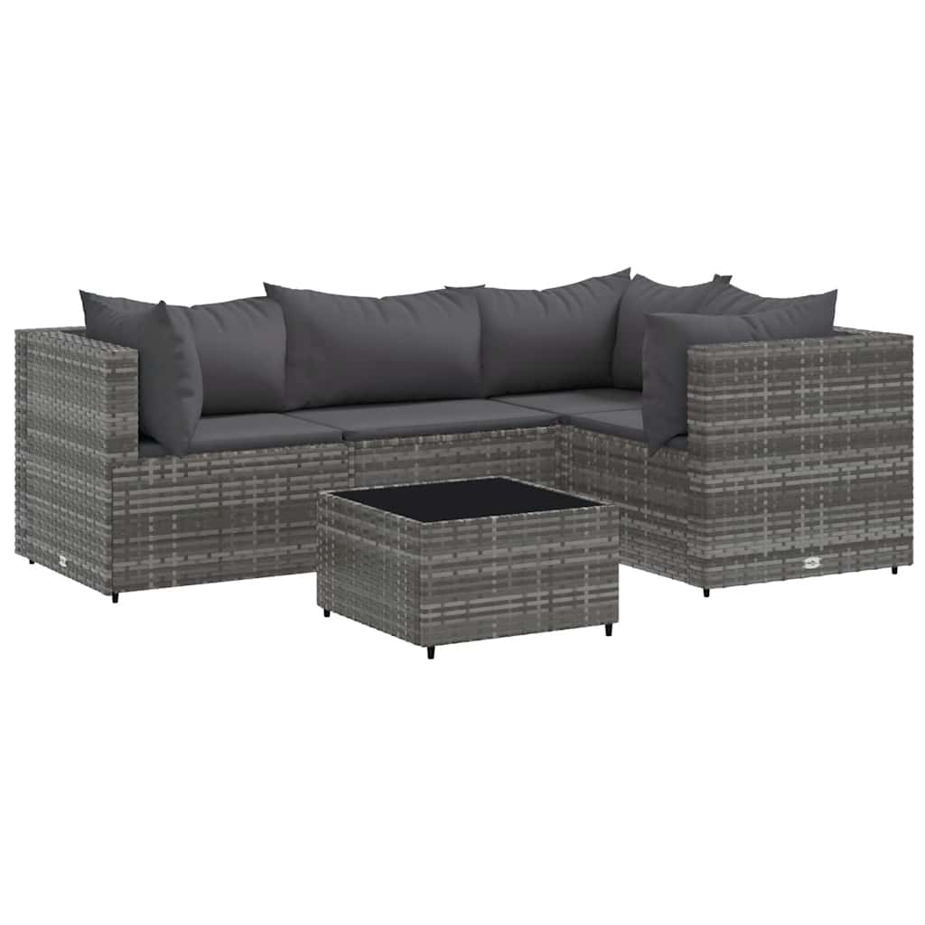 Salon de jardin 5 pcs avec coussins Gris Résine tressée - XIOS