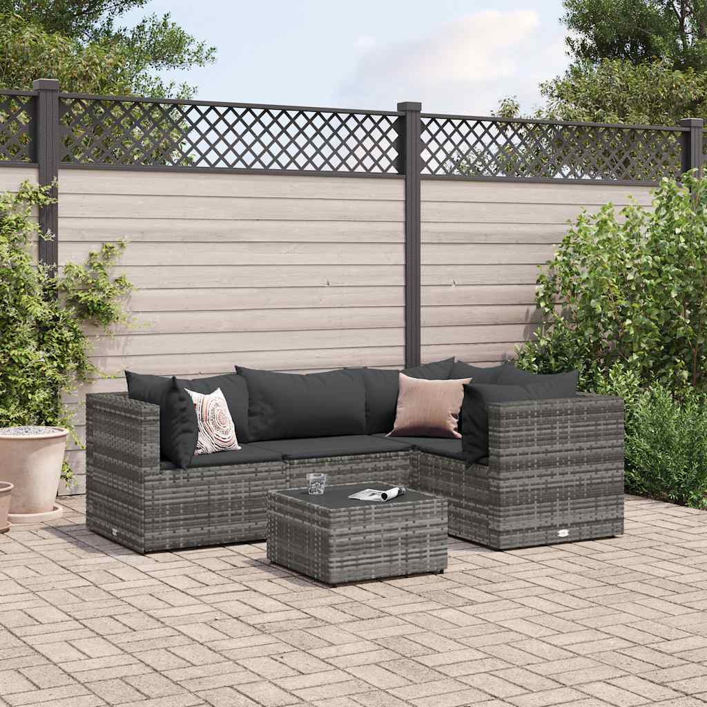 Salon de jardin 5 pcs avec coussins Gris Résine tressée - XIOS