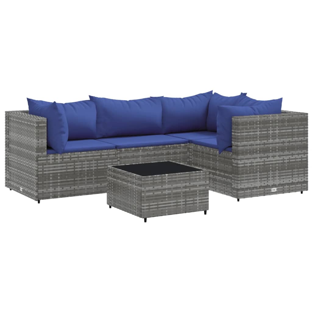 Salon de jardin 5 pcs avec coussins Gris Résine tressée - XIOS