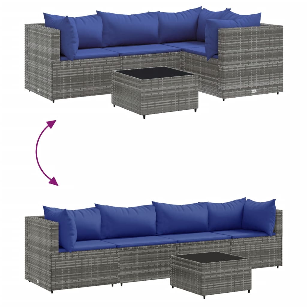 Salon de jardin 5 pcs avec coussins Gris Résine tressée - XIOS
