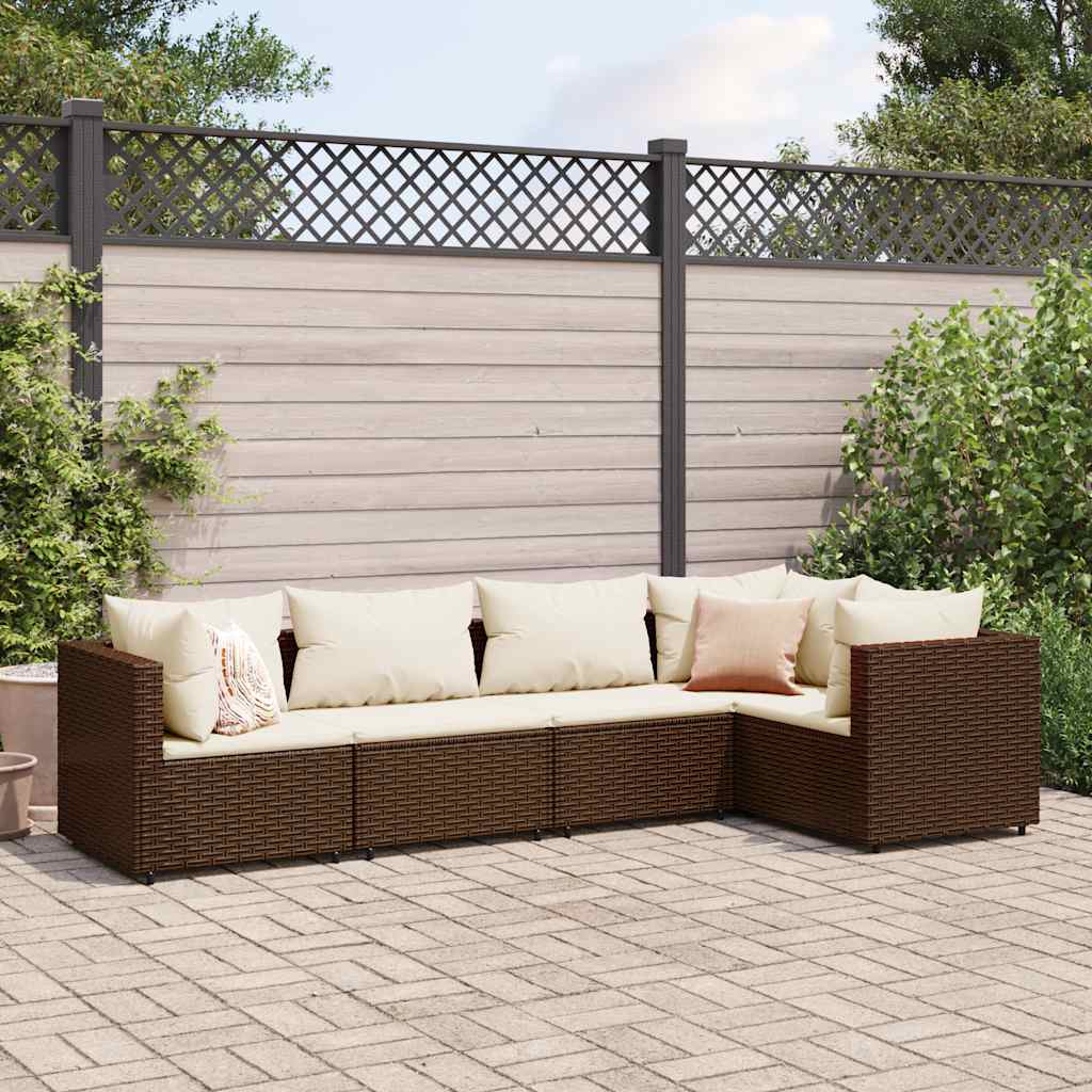 Salon de jardin 5 pcs avec coussins Marron Résine tressée - XIOS