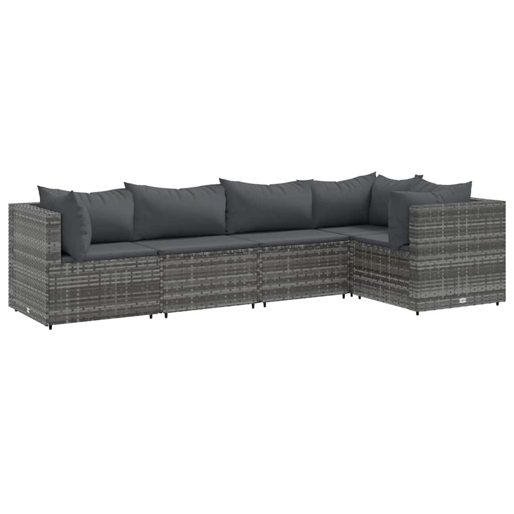 Salon de jardin 5 pcs avec coussins Gris Résine tressée - XIOS