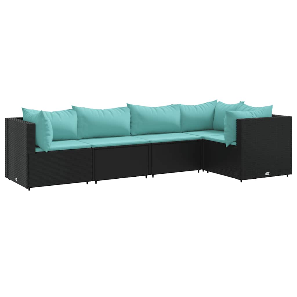 Salon de jardin 5 pcs avec coussins Noir Résine tressée - XIOS