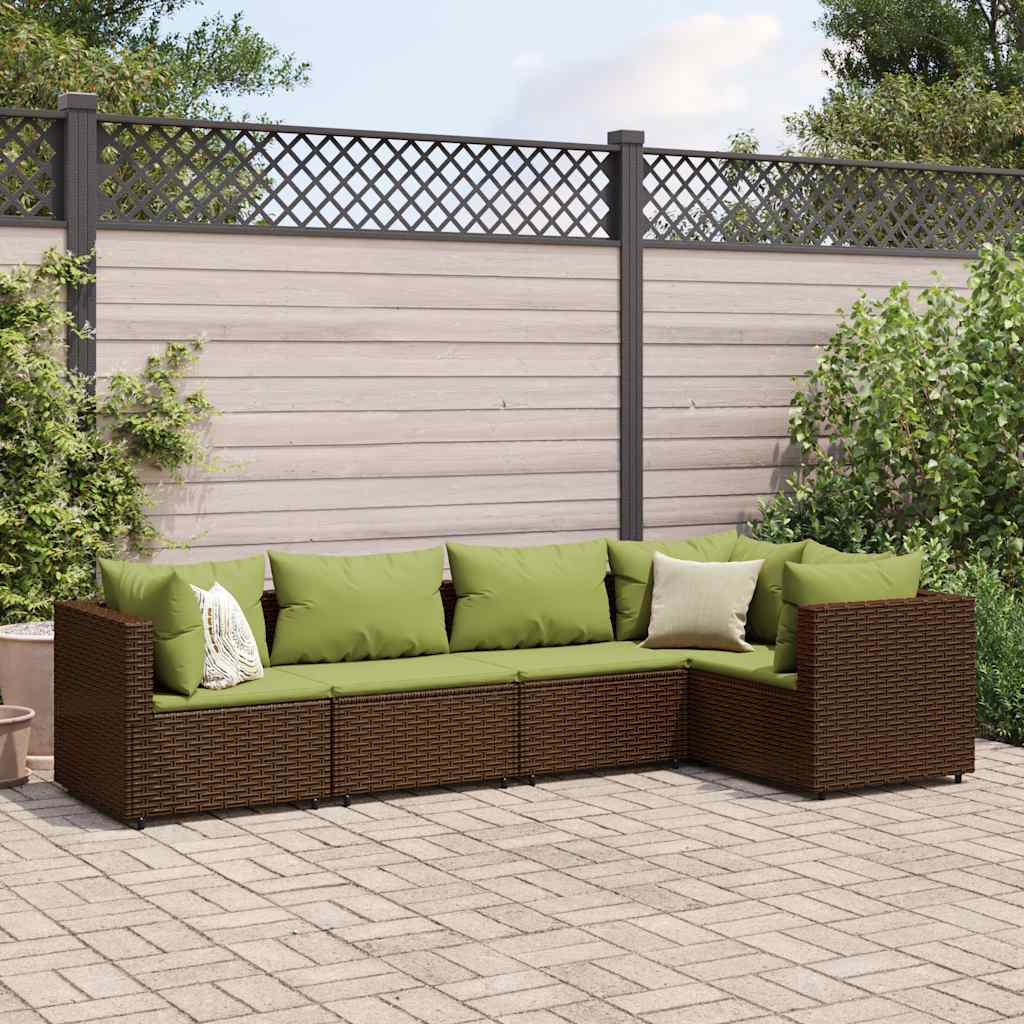 Salon de jardin 5 pcs avec coussins Marron Résine tressée - XIOS